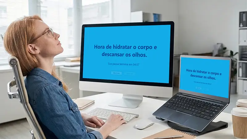 Pessoa recebe a notificação do FlowPause Notifier, sua tela fica bloqueada